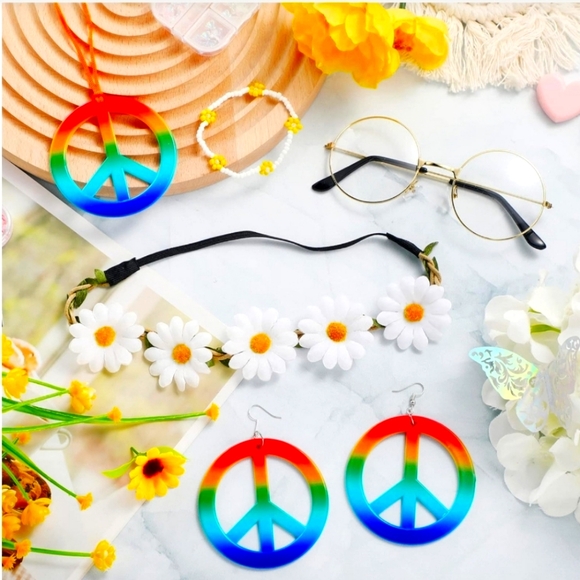 Halloween Batiyeer 6 Pcs Hippie Accessories Set - White - Picture 2 of 4
